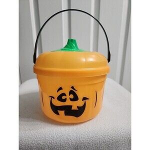 Vintage 1993 McDonalds Orange Pumpkin Happy Meal Pail w/ Lid HALLOWEEN BUCKET
